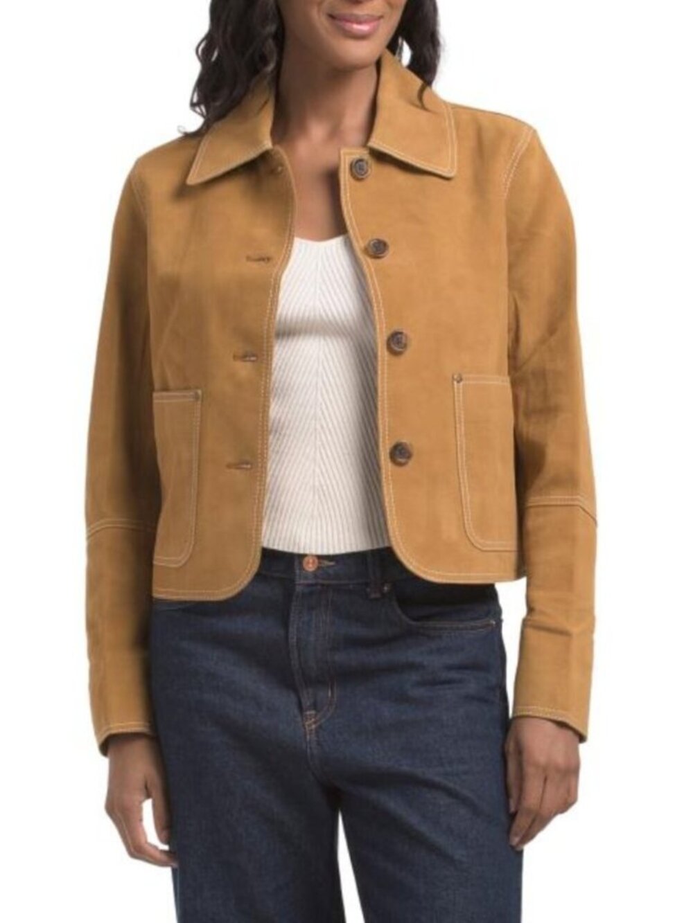 ELIE TAHARI Suede Jacket With Contrast Stitching